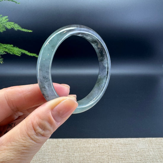 Genuine Burmese Icy Black Green Jade Jadeite Bangle Bracelet ( 52.6mm )
