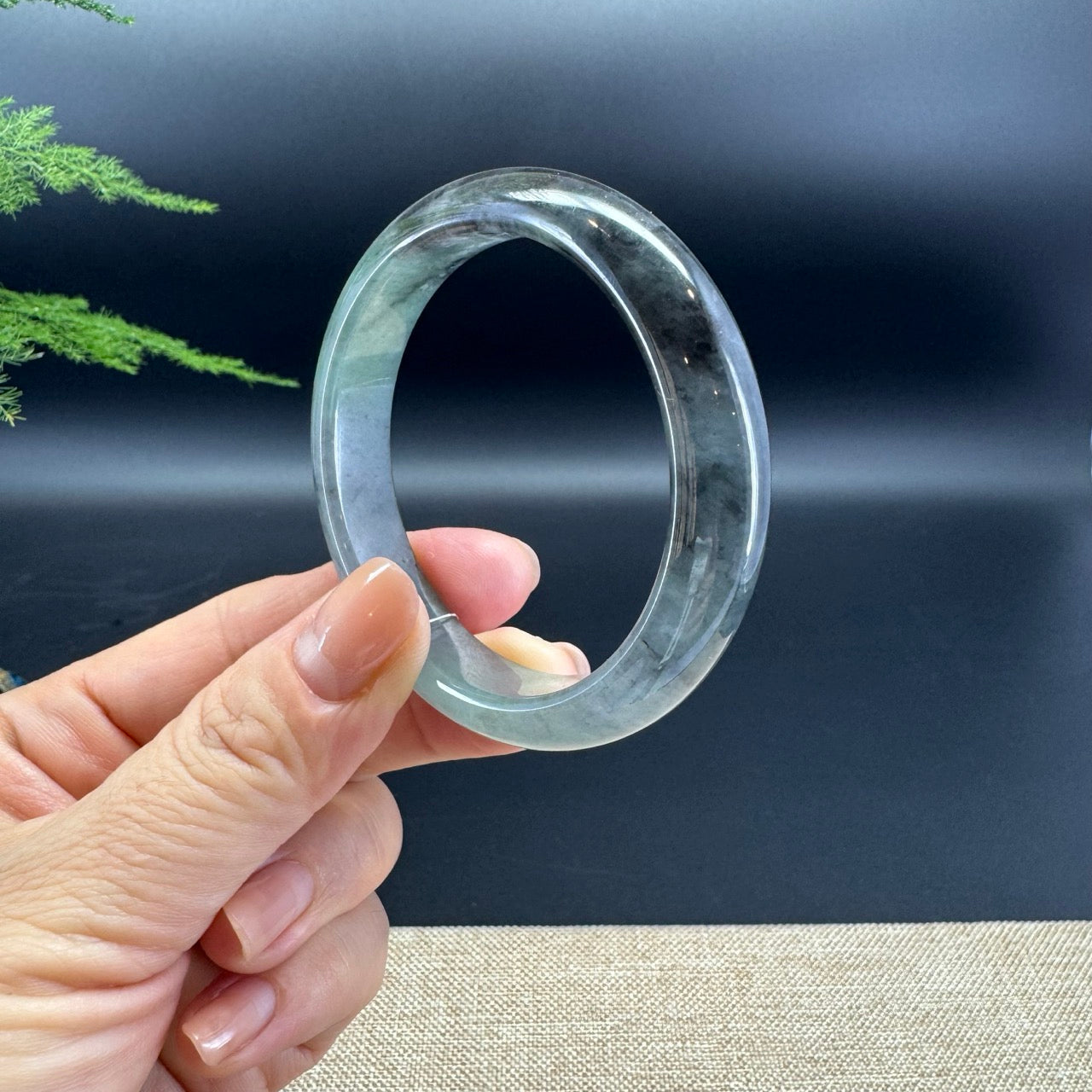 Genuine Burmese Icy Black Green Jade Jadeite Bangle Bracelet ( 52.6mm )