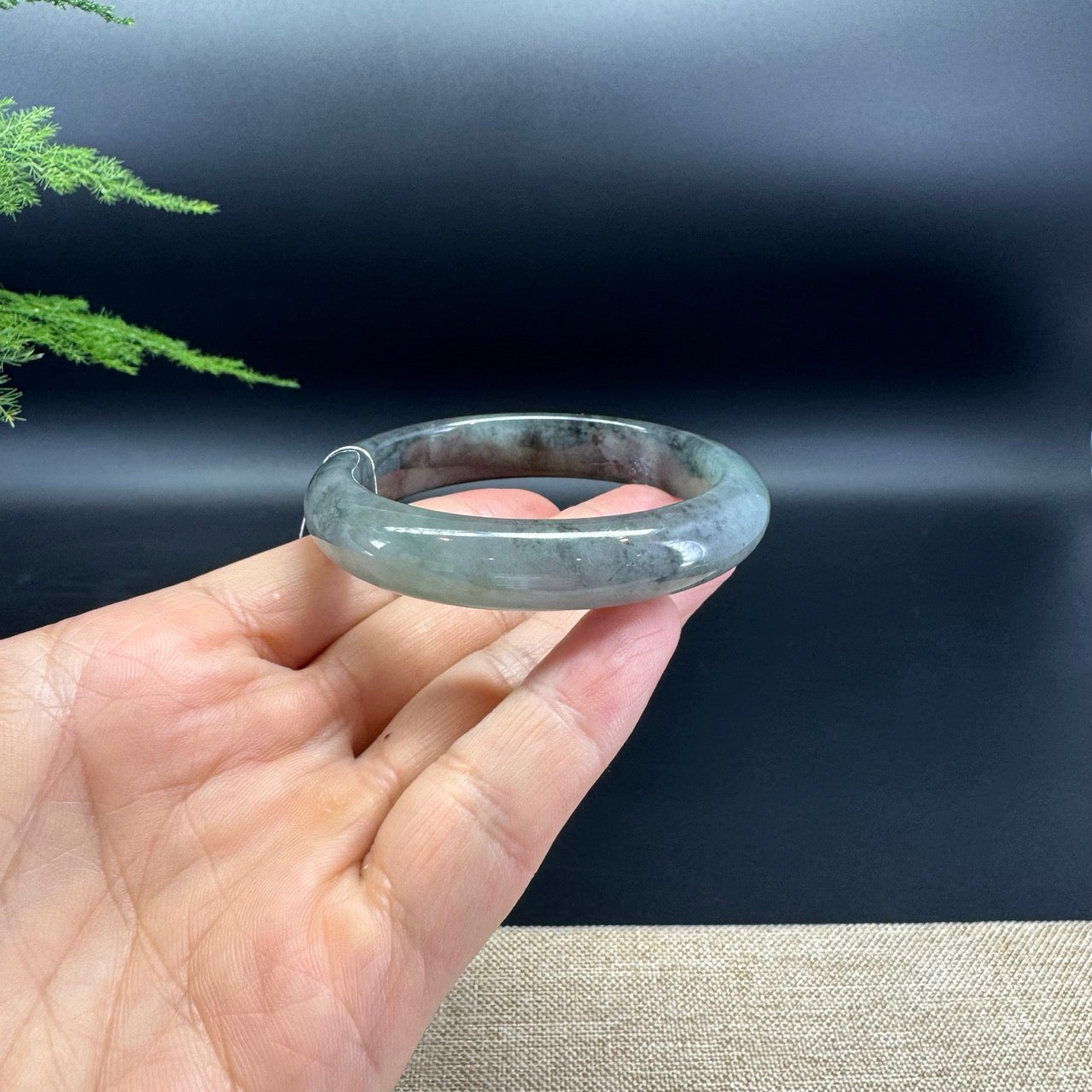 Genuine Burmese Icy Black Green Jade Jadeite Bangle Bracelet ( 52.6mm )