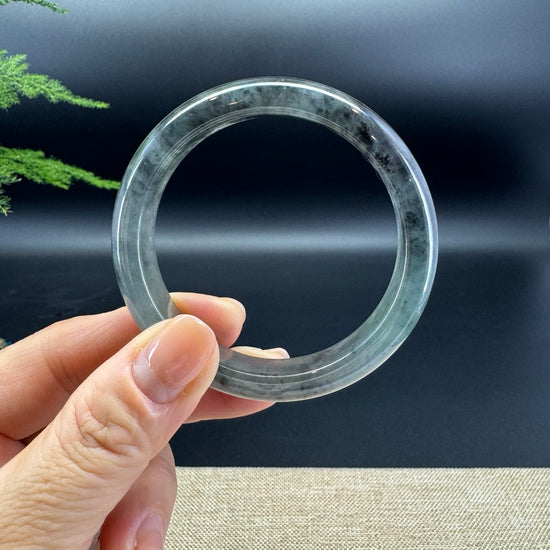 Genuine Burmese Icy Black Green Jade Jadeite Bangle Bracelet ( 52.6mm )