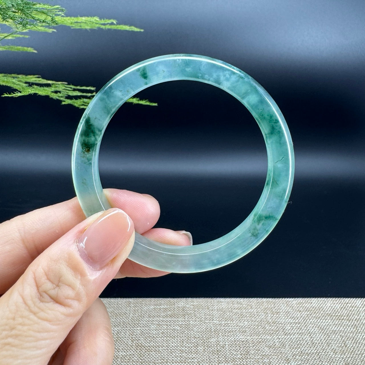 Genuine Burmese Oil Green Jade Jadeite Bangle Bracelet ( 52mm )