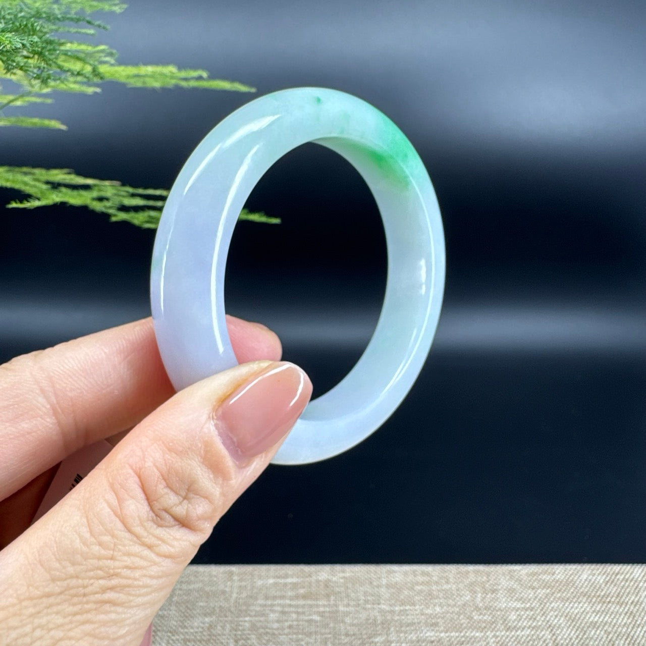 Genuine Burmese Lavender Green Jade Jadeite Bangle Bracelet ( 53.9mm )