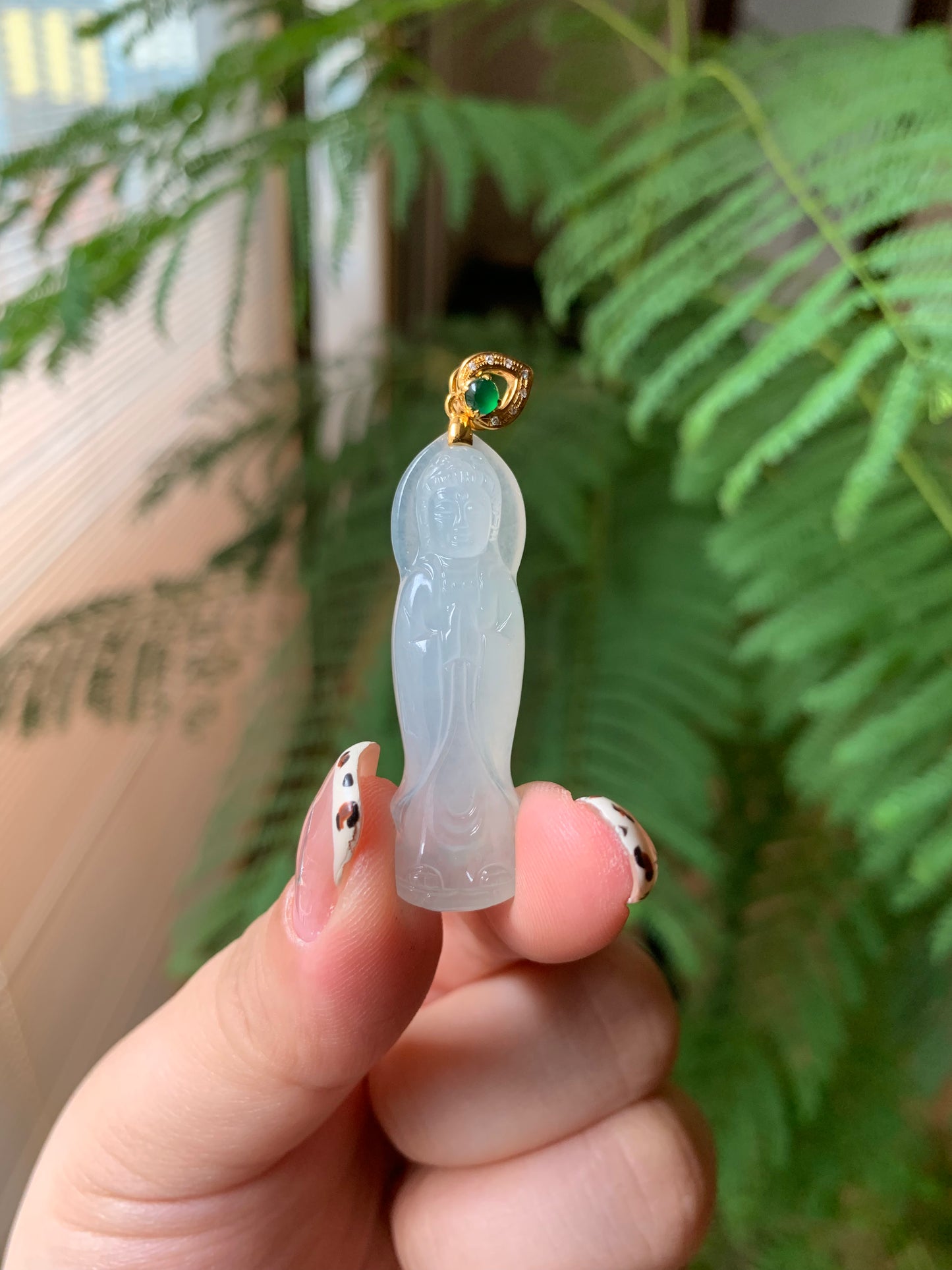 "Live" 18K Yellow Gold Custom Icy Guanyin Gold Bail