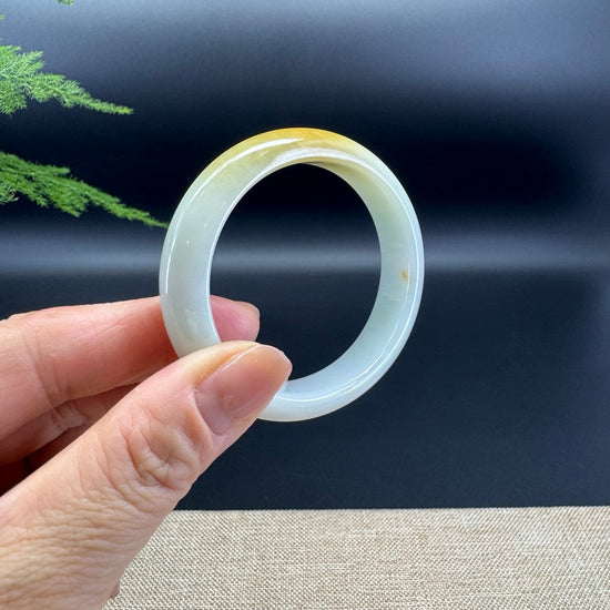 Genuine Burmese Yellow Green Jade Jadeite Bangle Bracelet ( 52.4*47.7mm )