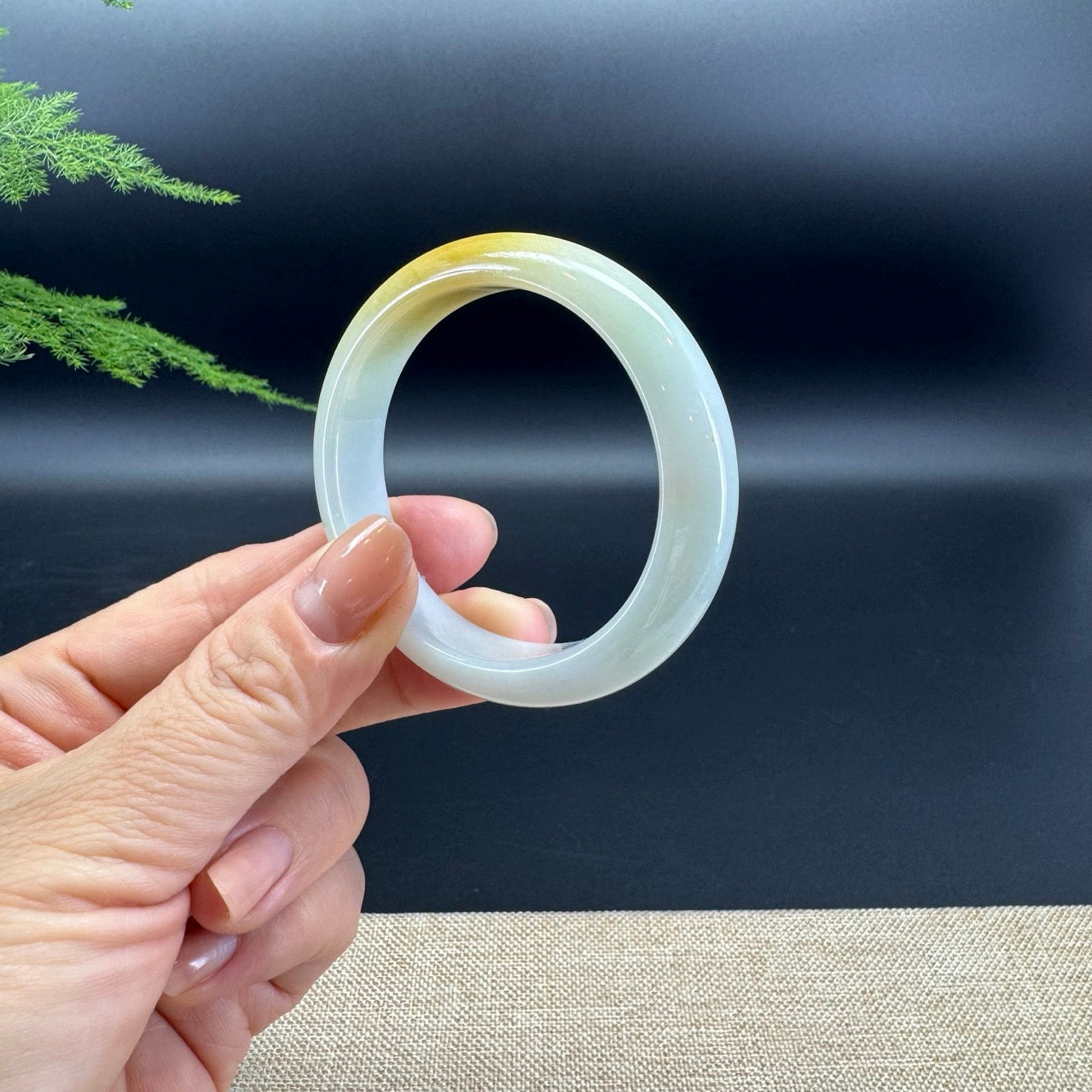 Genuine Burmese Yellow Green Jade Jadeite Bangle Bracelet ( 52.4*47.7mm )