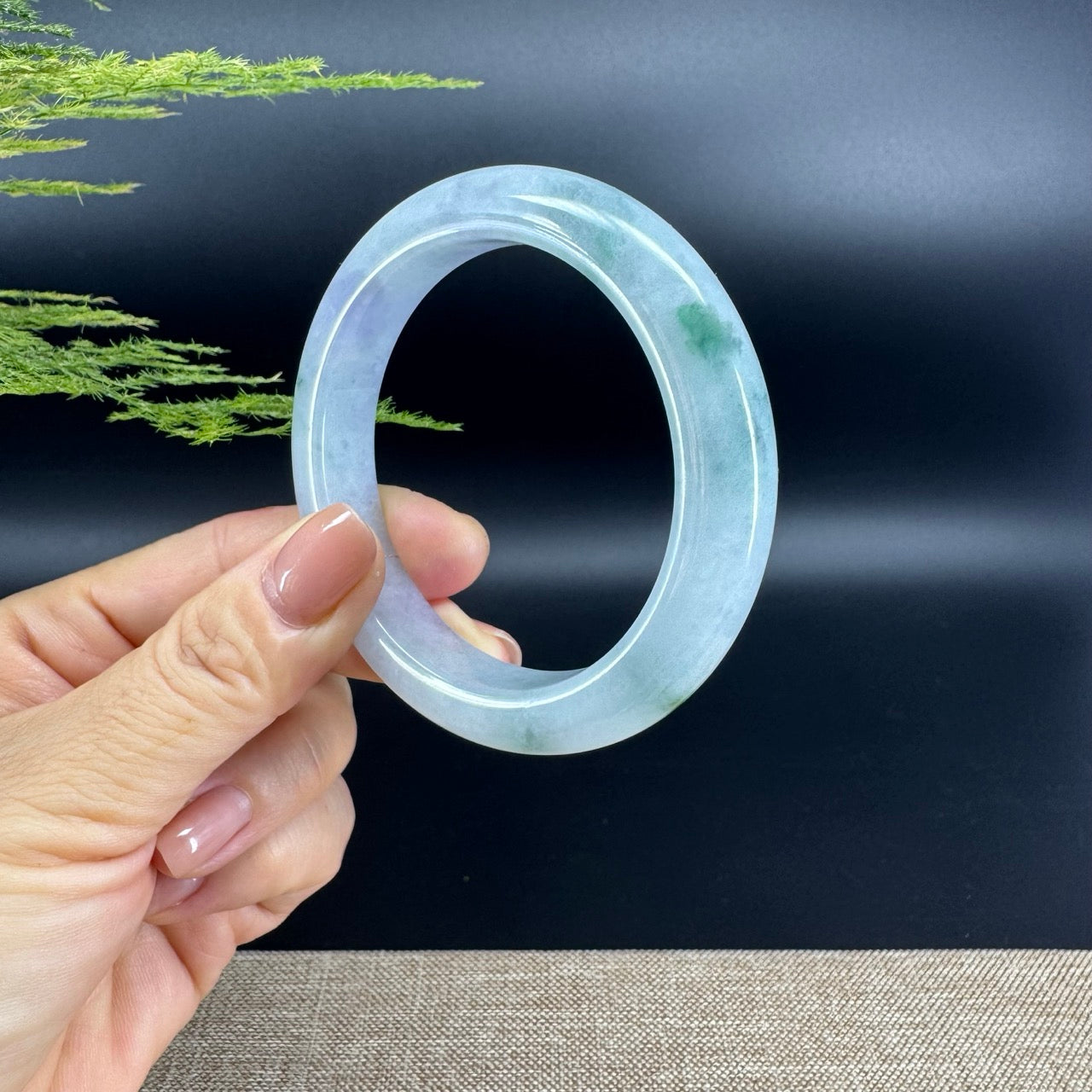 Genuine Burmese Green lavender Jade Jadeite Bangle Bracelet ( 56.7mm )