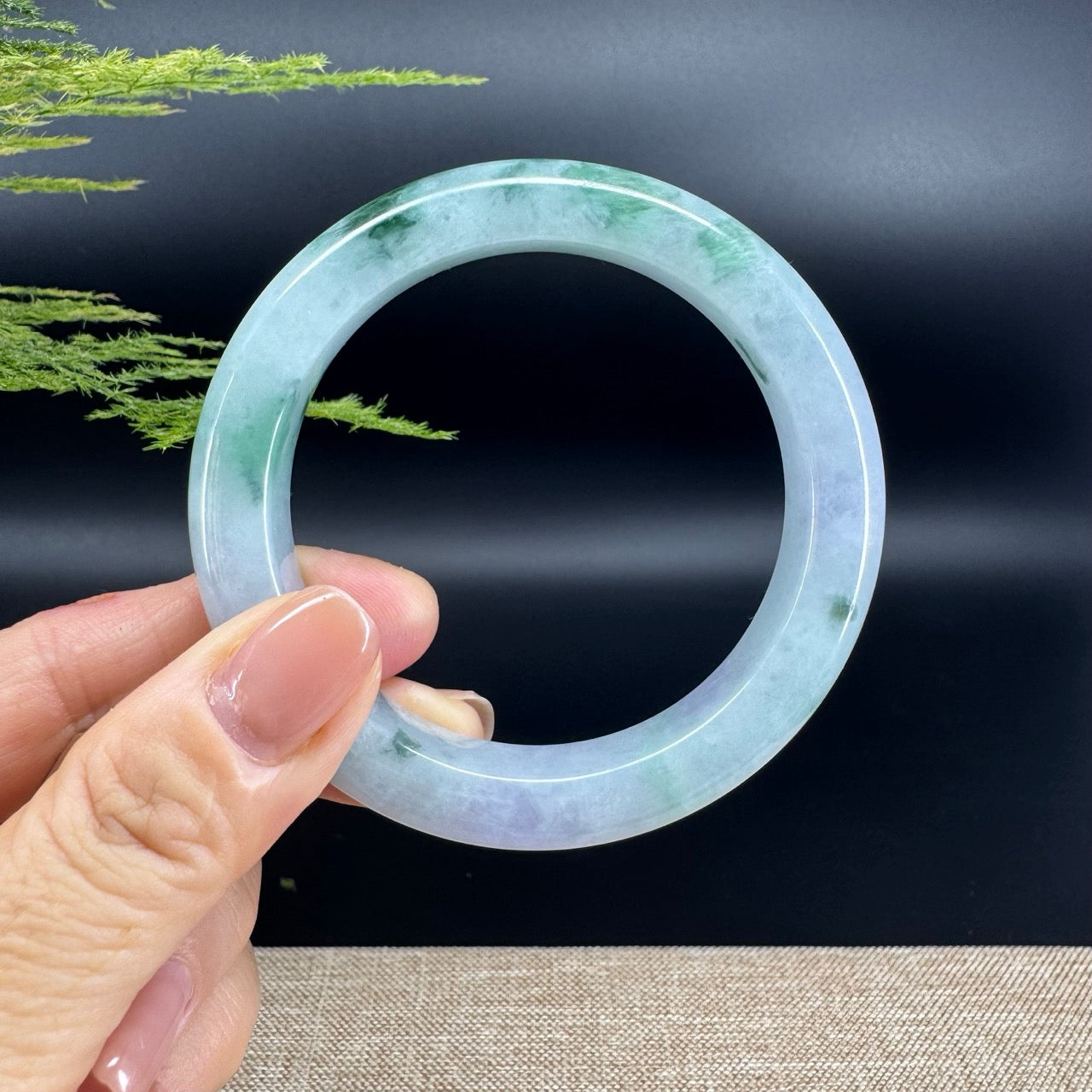 Genuine Burmese Lavender Green Jade Jadeite Bangle Bracelet ( 56.2mm )
