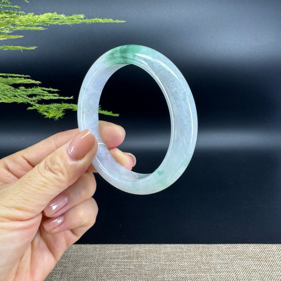 Genuine Burmese White Green Jade Jadeite Bangle Bracelet ( 56.7mm )