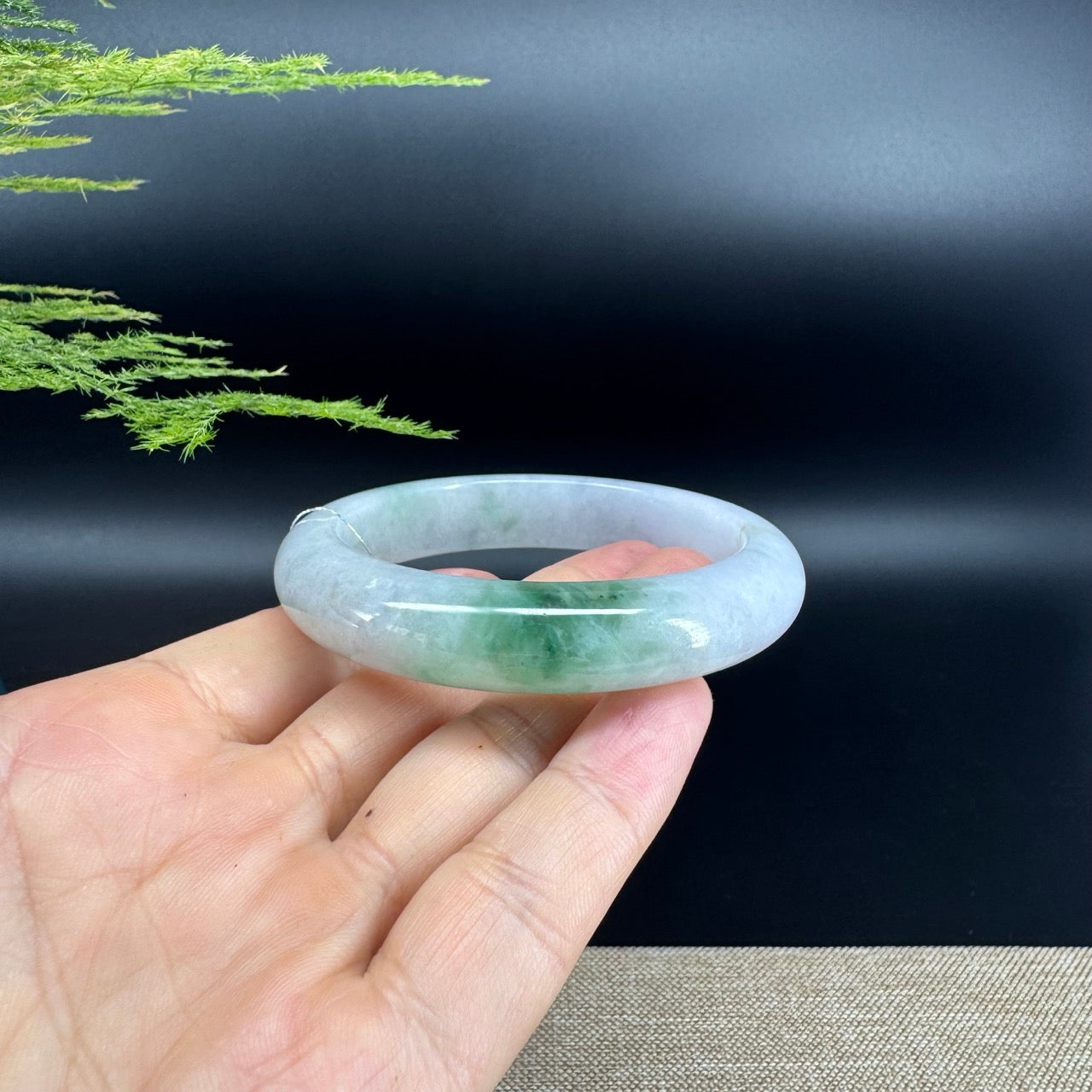 Genuine Burmese White Green Jade Jadeite Bangle Bracelet ( 56.7mm )