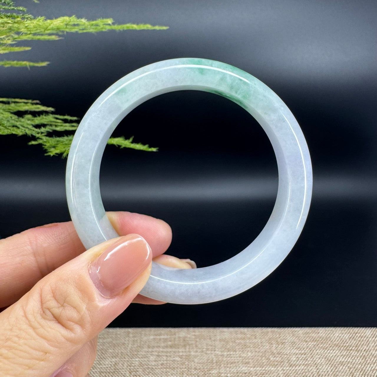 Genuine Burmese White Green Jade Jadeite Bangle Bracelet ( 56.7mm )