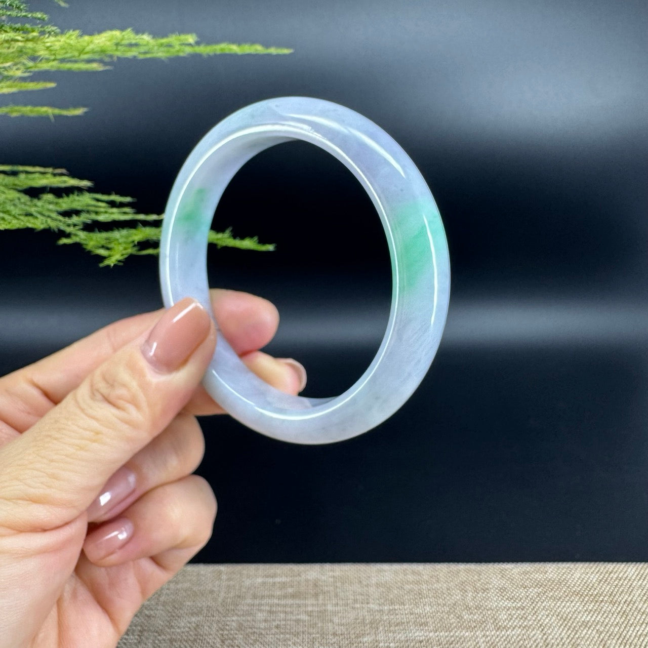 Genuine Burmese Lavender  Green Jade Jadeite Bangle Bracelet ( 56.5mm )