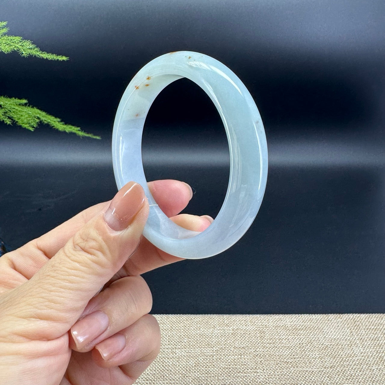 Genuine Burmese Lavender Green Jade Jadeite Bangle Bracelet ( 53.8mm )