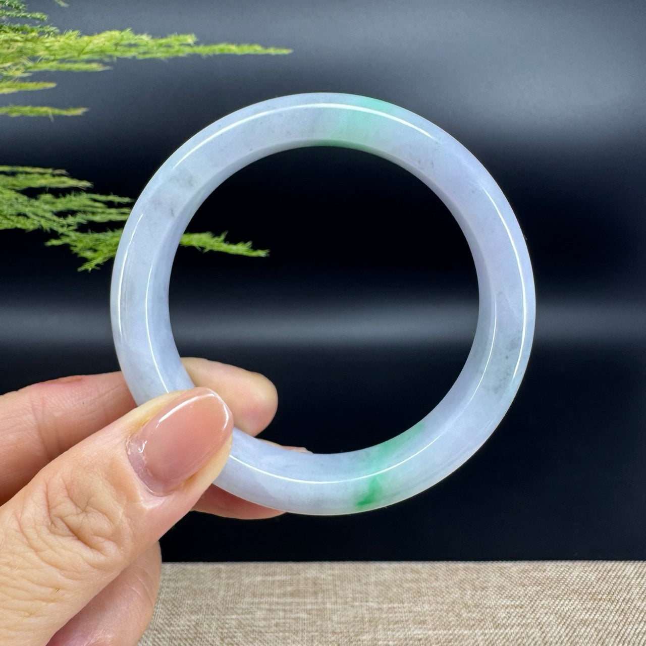 Genuine Burmese Lavender  Green Jade Jadeite Bangle Bracelet ( 56.5mm )