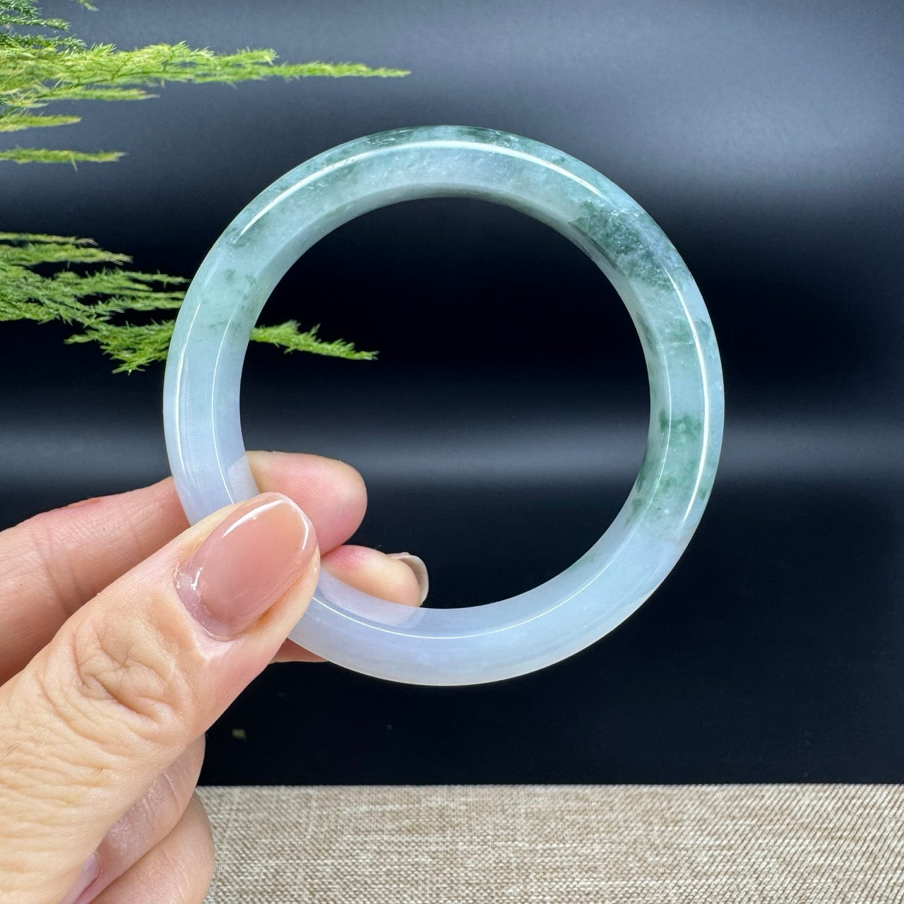 Genuine Burmese Icy Blue Flower Jade Jadeite Bangle Bracelet ( 56.1mm )