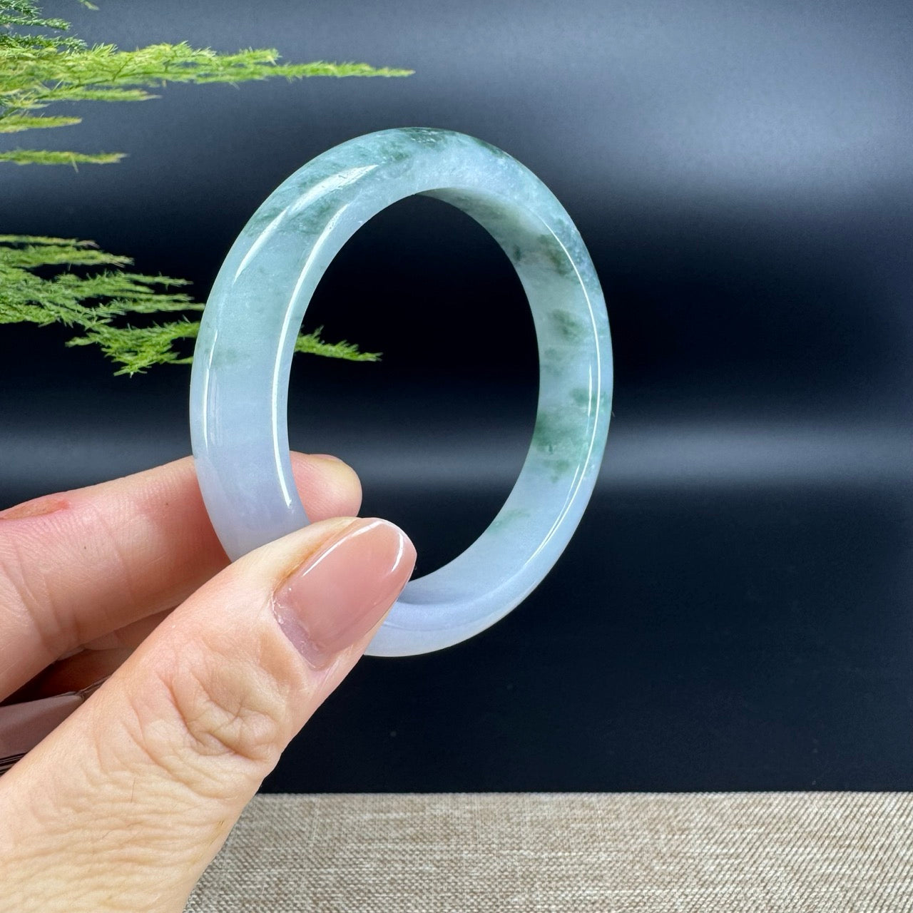 Genuine Burmese Icy Blue Flower Jade Jadeite Bangle Bracelet ( 56.1mm )