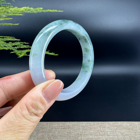 Genuine Burmese Icy Blue Flower Jade Jadeite Bangle Bracelet ( 56.1mm )
