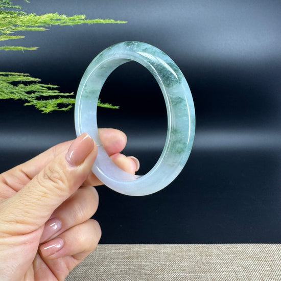 Genuine Burmese Icy Blue Flower Jade Jadeite Bangle Bracelet ( 56.1mm )