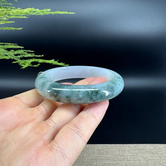 Genuine Burmese Icy Blue Flower Jade Jadeite Bangle Bracelet ( 56.1mm )