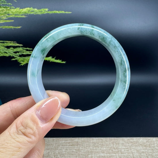Genuine Burmese Icy Blue Flower Jade Jadeite Bangle Bracelet ( 56.1mm )