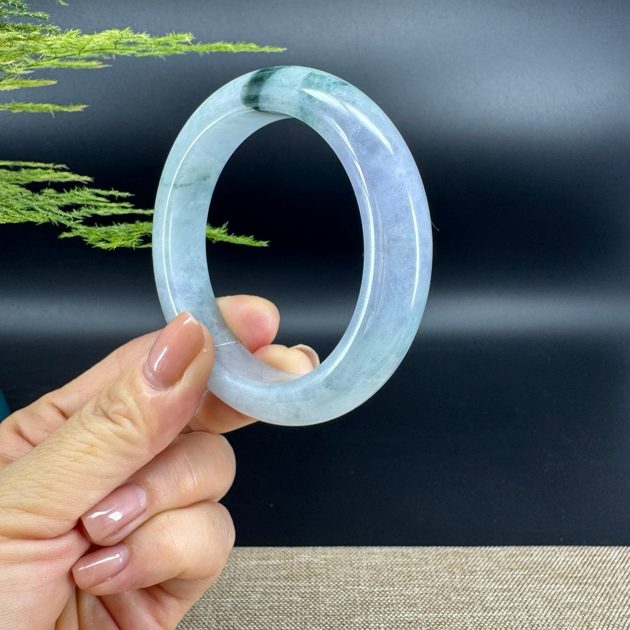 Genuine Burmese Lavender Green Jade Jadeite Bangle Bracelet ( 56.1mm )