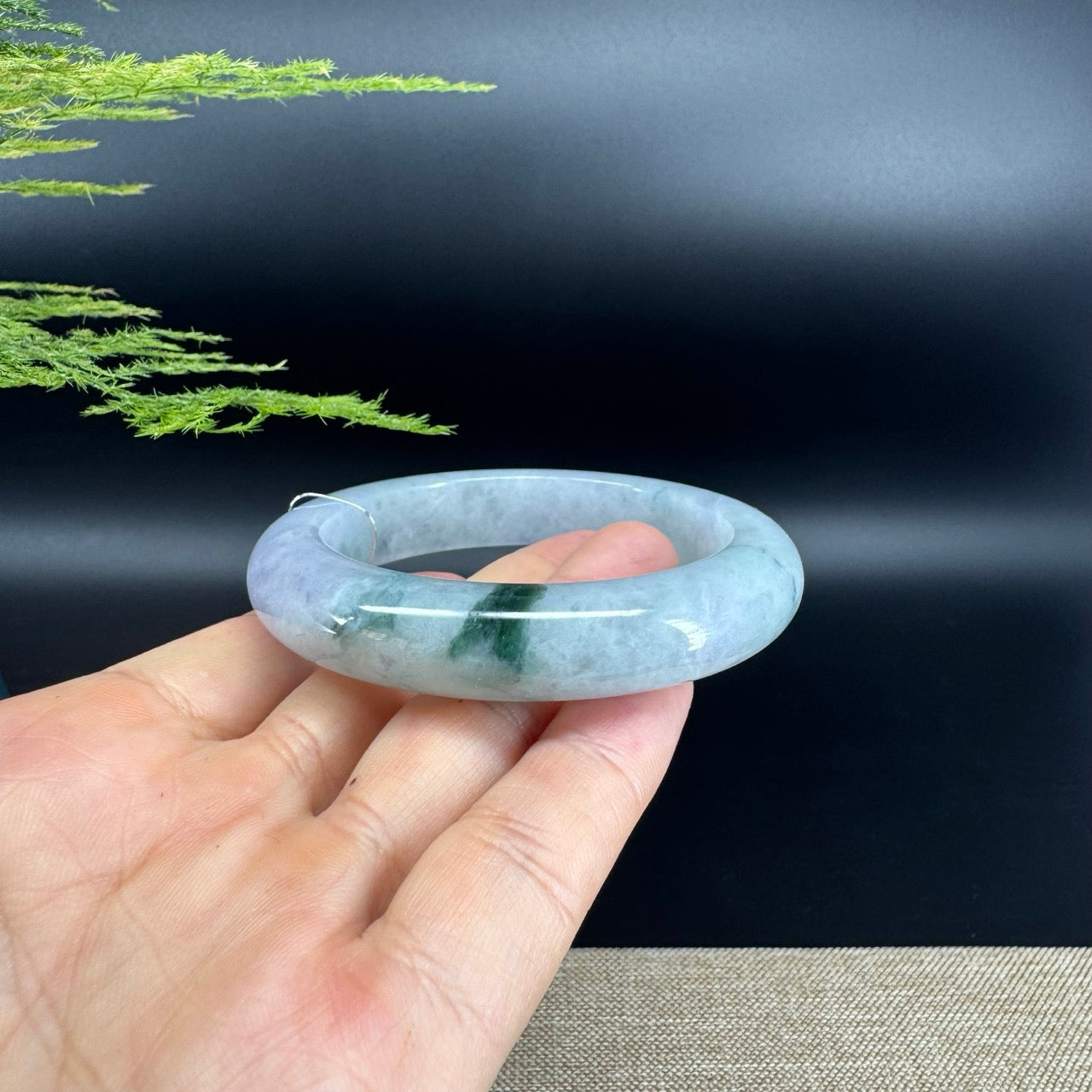 Genuine Burmese Lavender Green Jade Jadeite Bangle Bracelet ( 56.1mm )