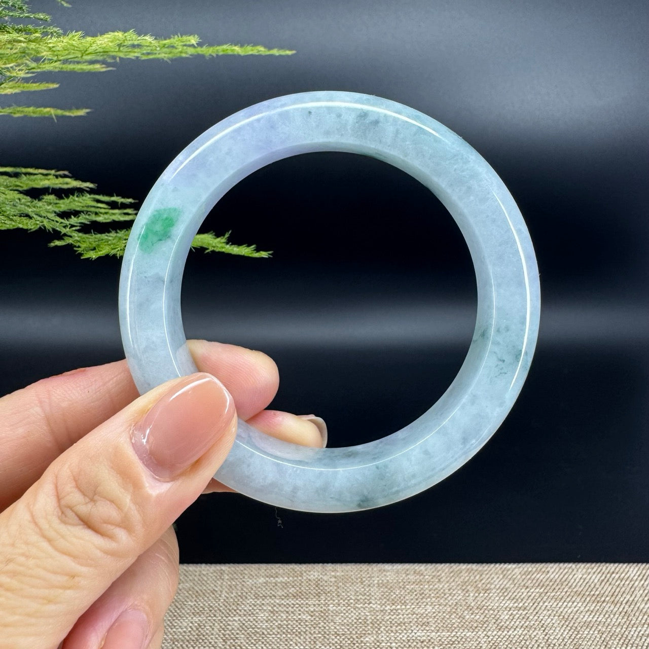 Genuine Burmese Lavender Green Jade Jadeite Bangle Bracelet ( 56.1mm )