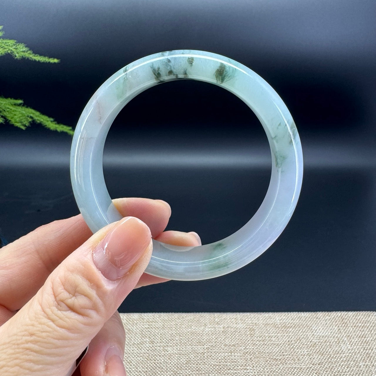Genuine Burmese Lavender Green Jade Jadeite Bangle Bracelet ( 53mm )