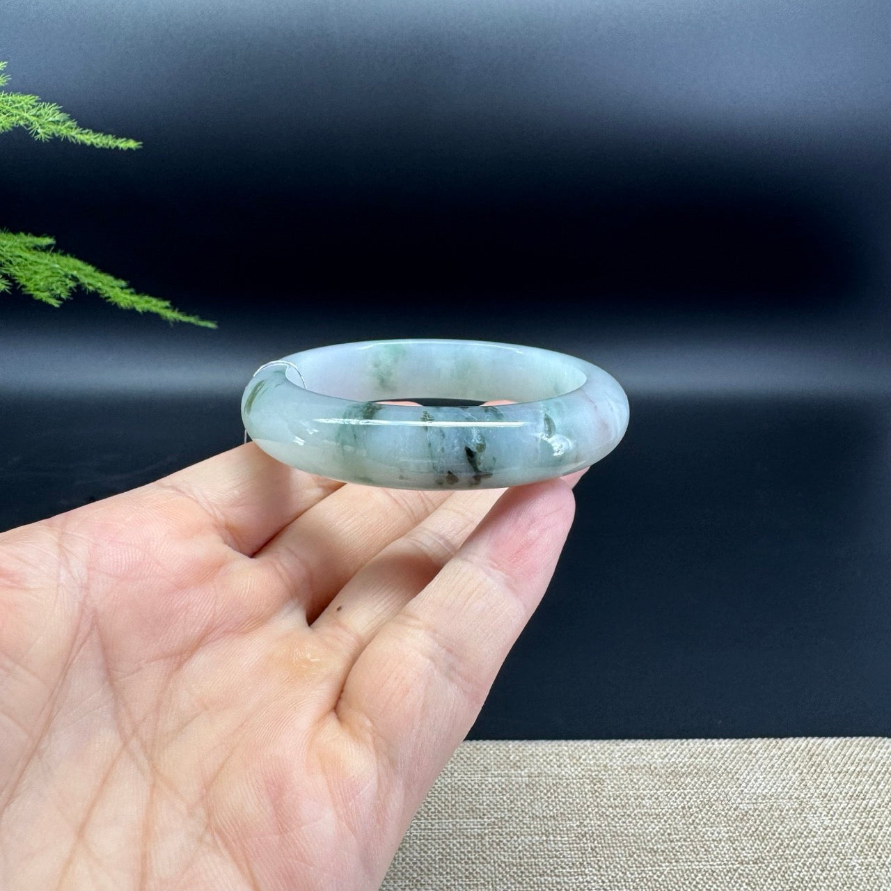 Genuine Burmese Lavender Green Jade Jadeite Bangle Bracelet ( 53mm )