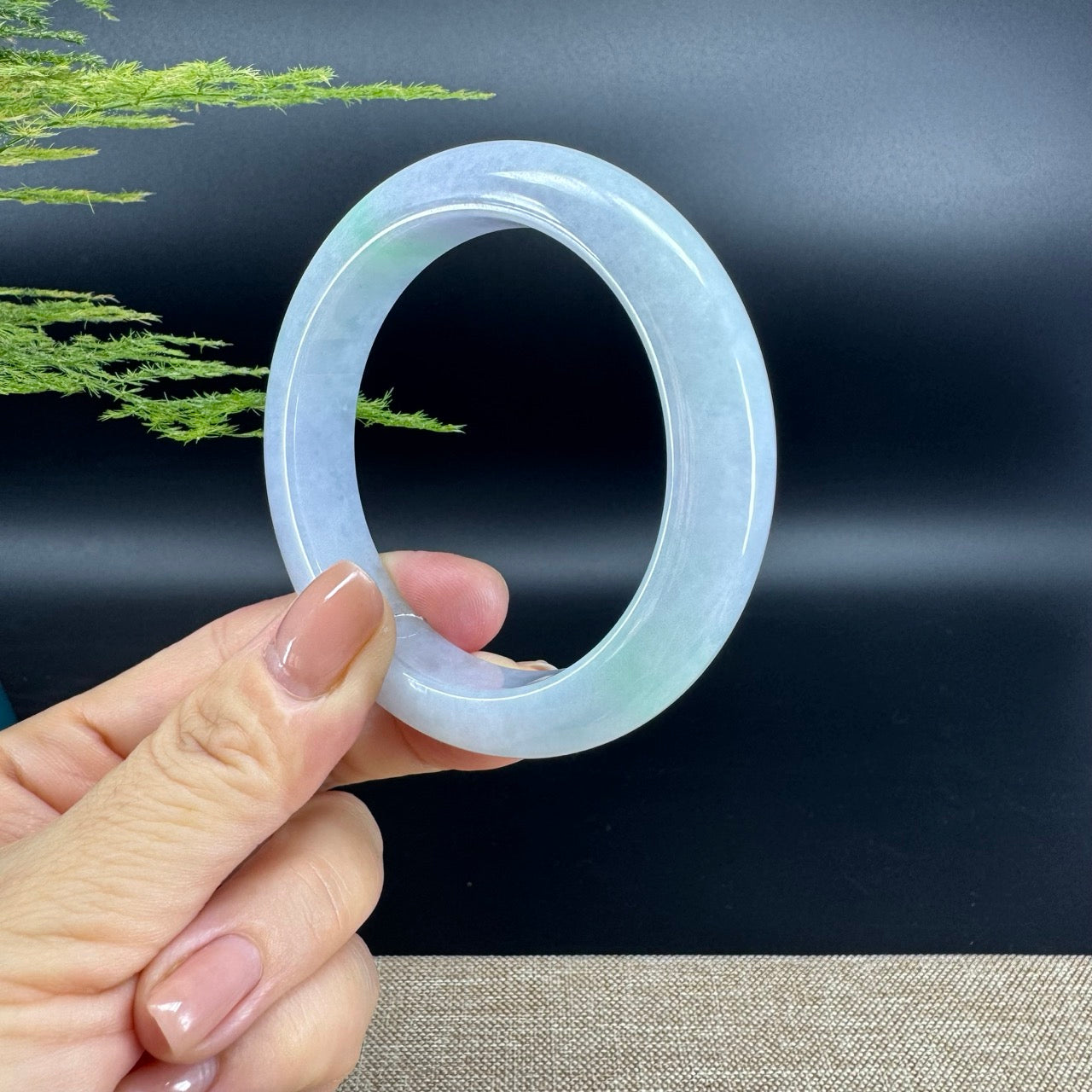 Genuine Burmese Lavender Green Jade Jadeite Bangle Bracelet ( 56.8mm )