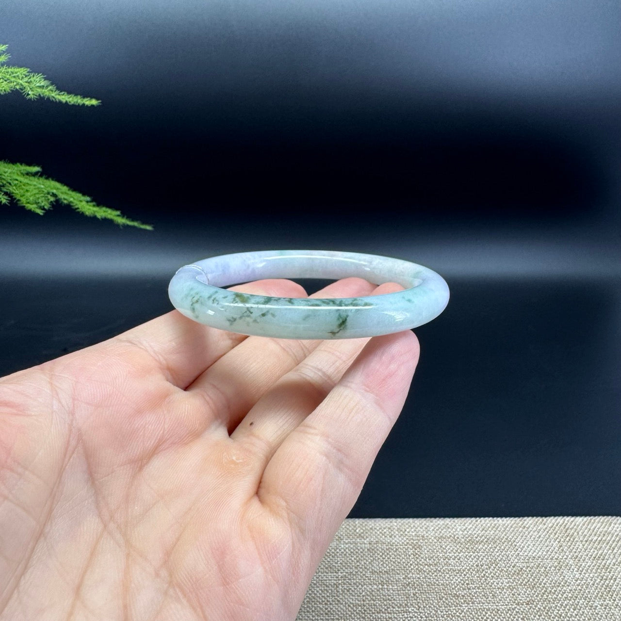 Genuine Burmese Lavender Green Jade Jadeite Bangle Bracelet ( 53.8mm )