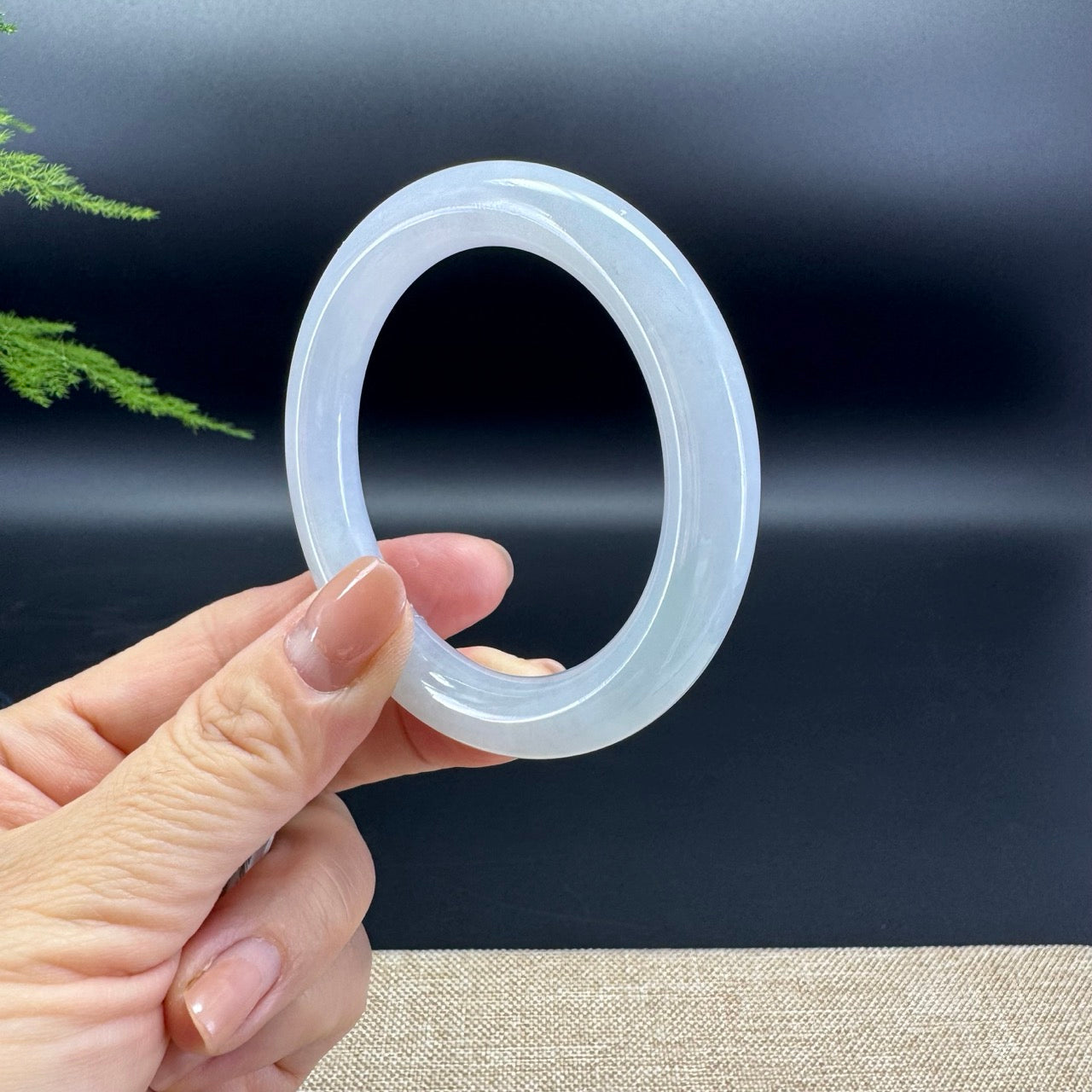 Genuine Burmese Icy  Lavender Green Jade Jadeite Bangle Bracelet ( 53.2mm )