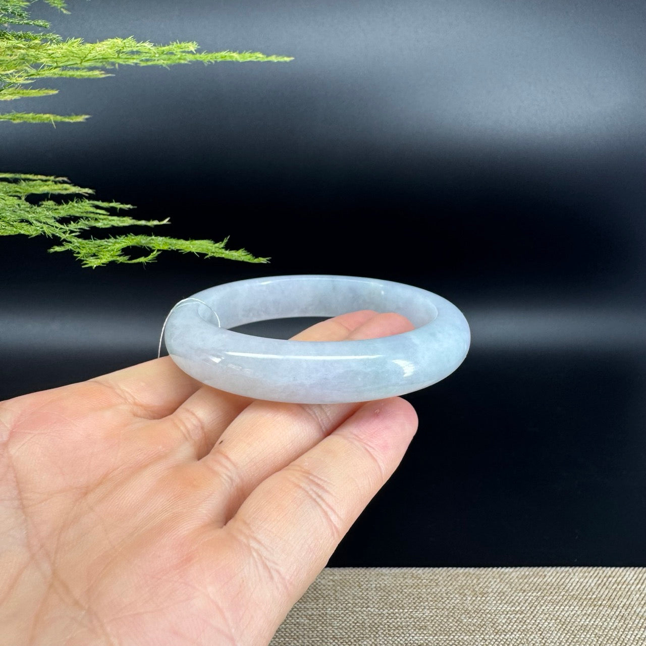 Genuine Burmese White  Green Jade Jadeite Bangle Bracelet ( 56.3mm )