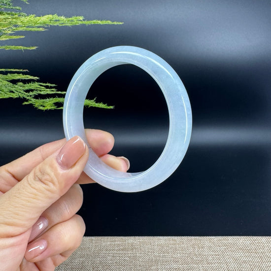 Genuine Burmese White  Green Jade Jadeite Bangle Bracelet ( 56.3mm )