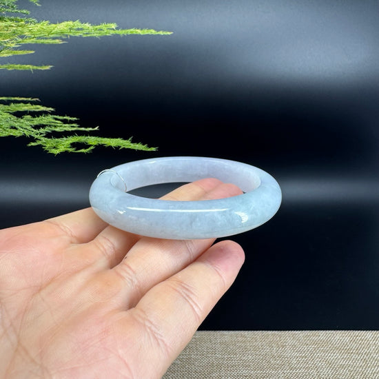 Genuine Burmese White  Green Jade Jadeite Bangle Bracelet ( 56.3mm )