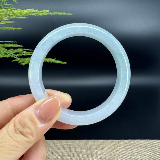 Genuine Burmese White  Green Jade Jadeite Bangle Bracelet ( 56.3mm )