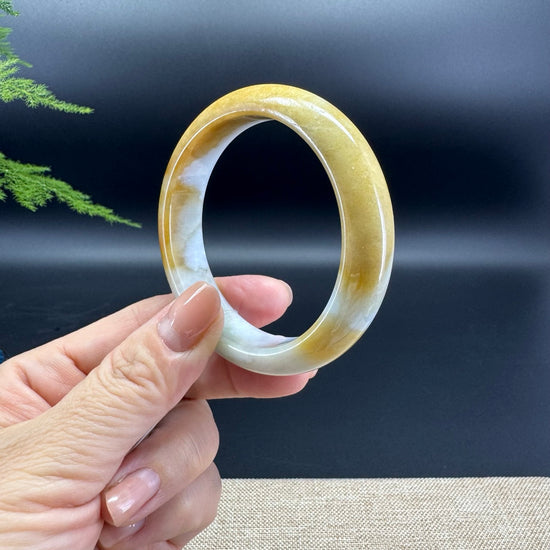Genuine Burmese White Yellow Jade Jadeite Bangle Bracelet ( 53.8mm )