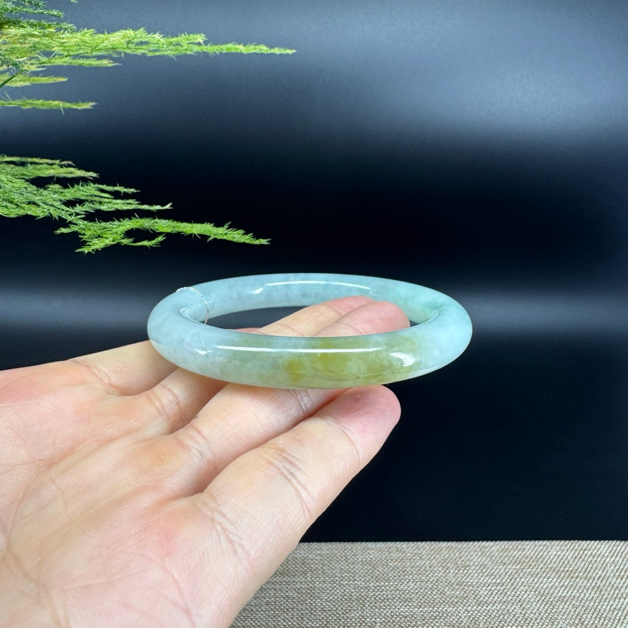 Genuine Burmese Yellow Green Jade Jadeite Bangle Bracelet (56.3mm)