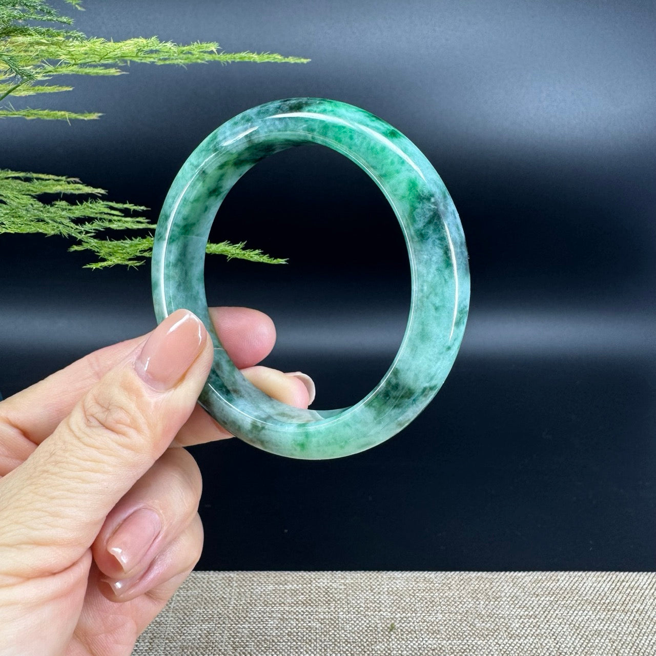 Genuine Burmese Blue Green Jade Jadeite Bangle Bracelet ( 56.8mm )