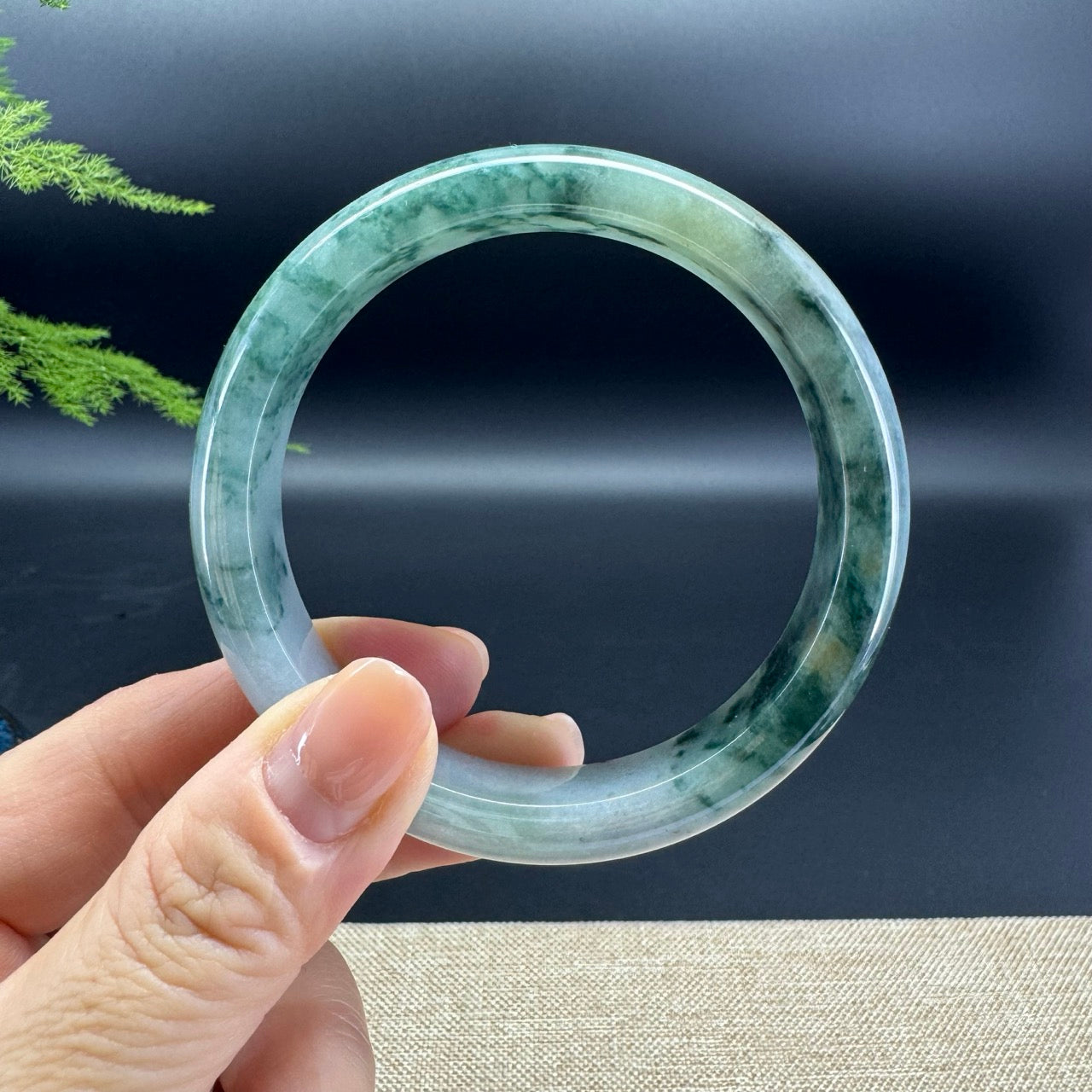Genuine Burmese Oil Green Jade Jadeite Bangle Bracelet (60.1mm)