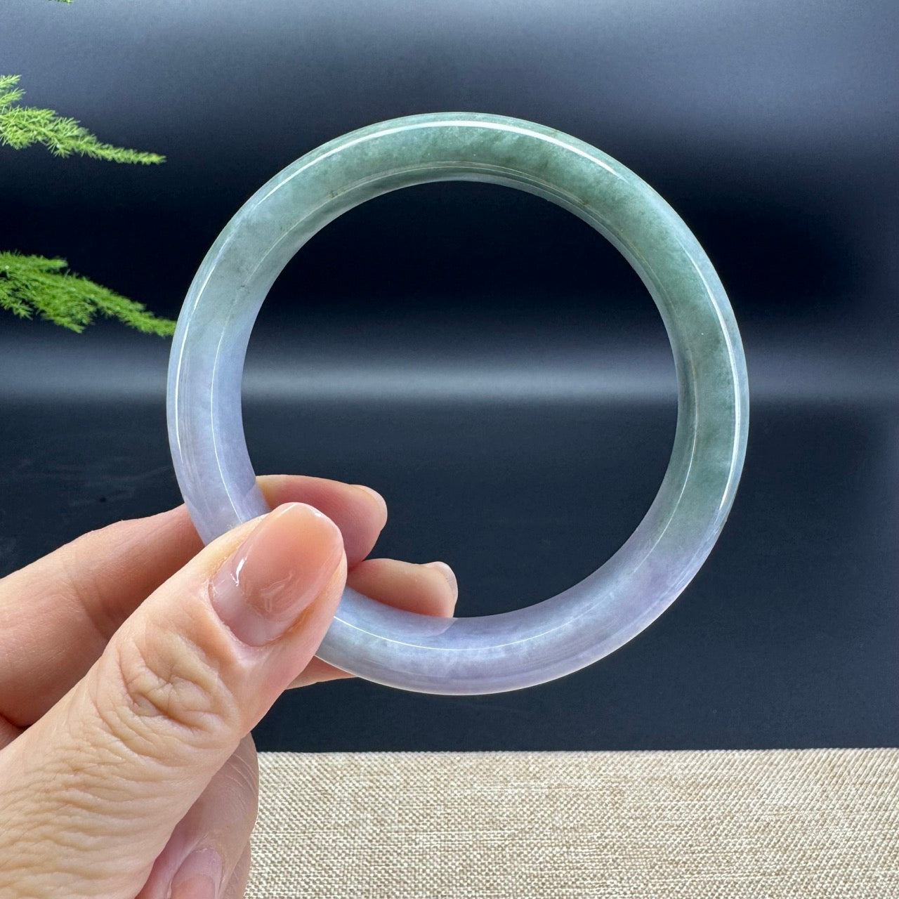 Genuine Burmese Lavender Green Jade Jadeite Bangle Bracelet ( 60.5mm )