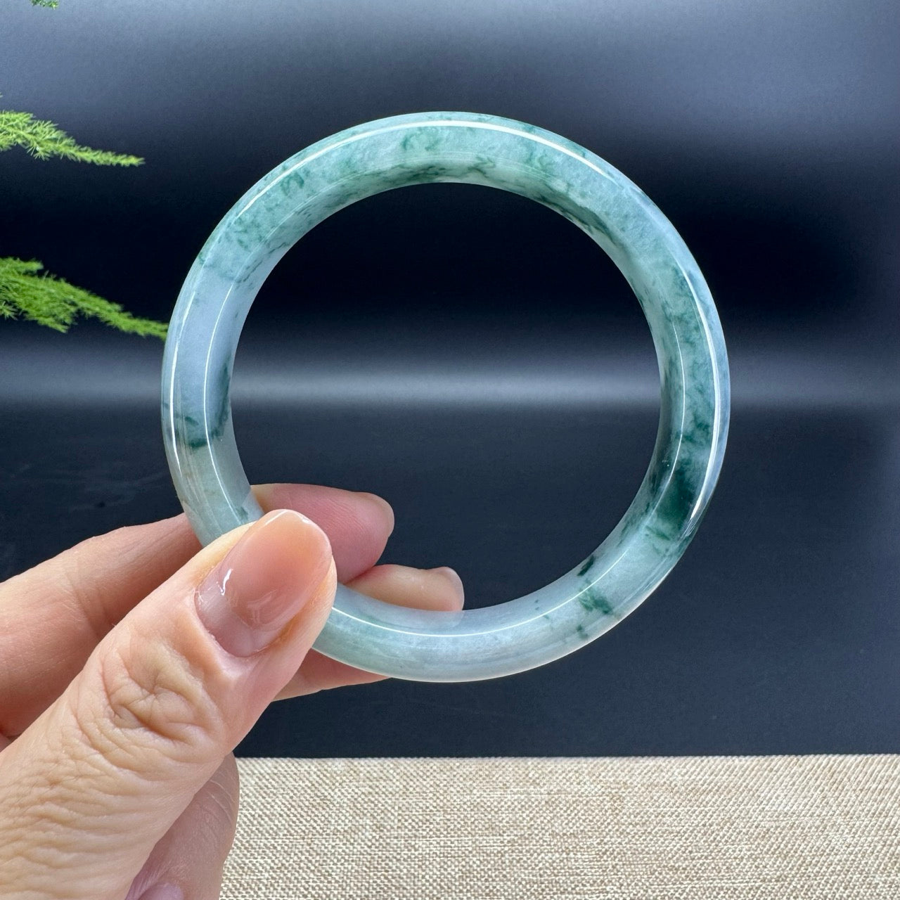 Genuine Burmese Icy Blue Flower Jade Jadeite Bangle Bracelet ( 60.5mm )