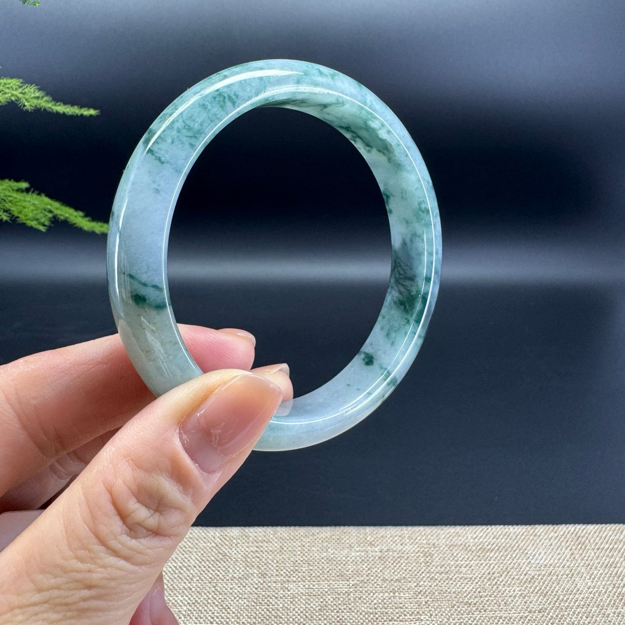 Genuine Burmese Icy Blue Flower Jade Jadeite Bangle Bracelet ( 60.5mm )