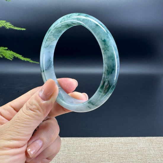 Genuine Burmese Icy Blue Flower Jade Jadeite Bangle Bracelet ( 60.5mm )