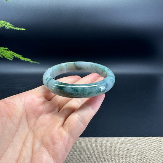 Genuine Burmese Icy Blue Flower Jade Jadeite Bangle Bracelet ( 60.5mm )