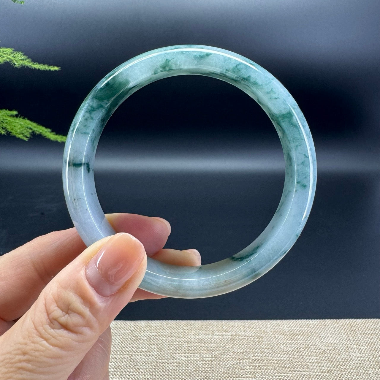 Genuine Burmese Icy Blue Flower Jade Jadeite Bangle Bracelet ( 60.5mm )