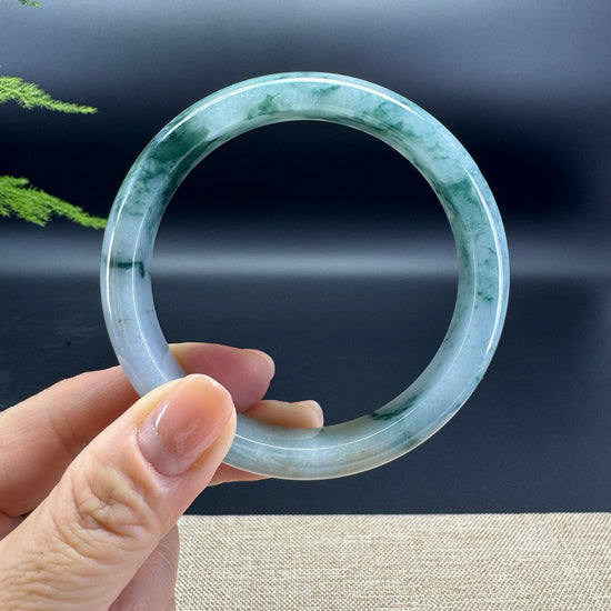 Genuine Burmese Icy Blue Flower Jade Jadeite Bangle Bracelet ( 60.5mm )