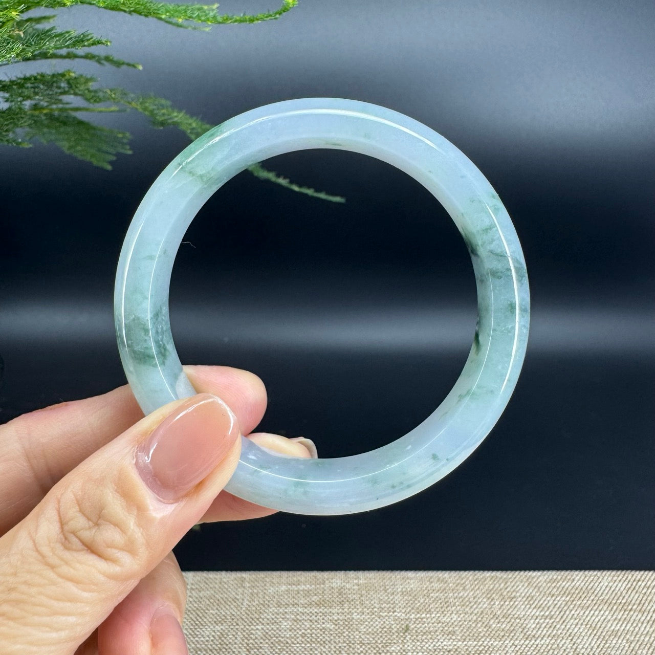 Genuine Burmese Lavender Green Jade Jadeite Bangle Bracelet ( 57.8mm )