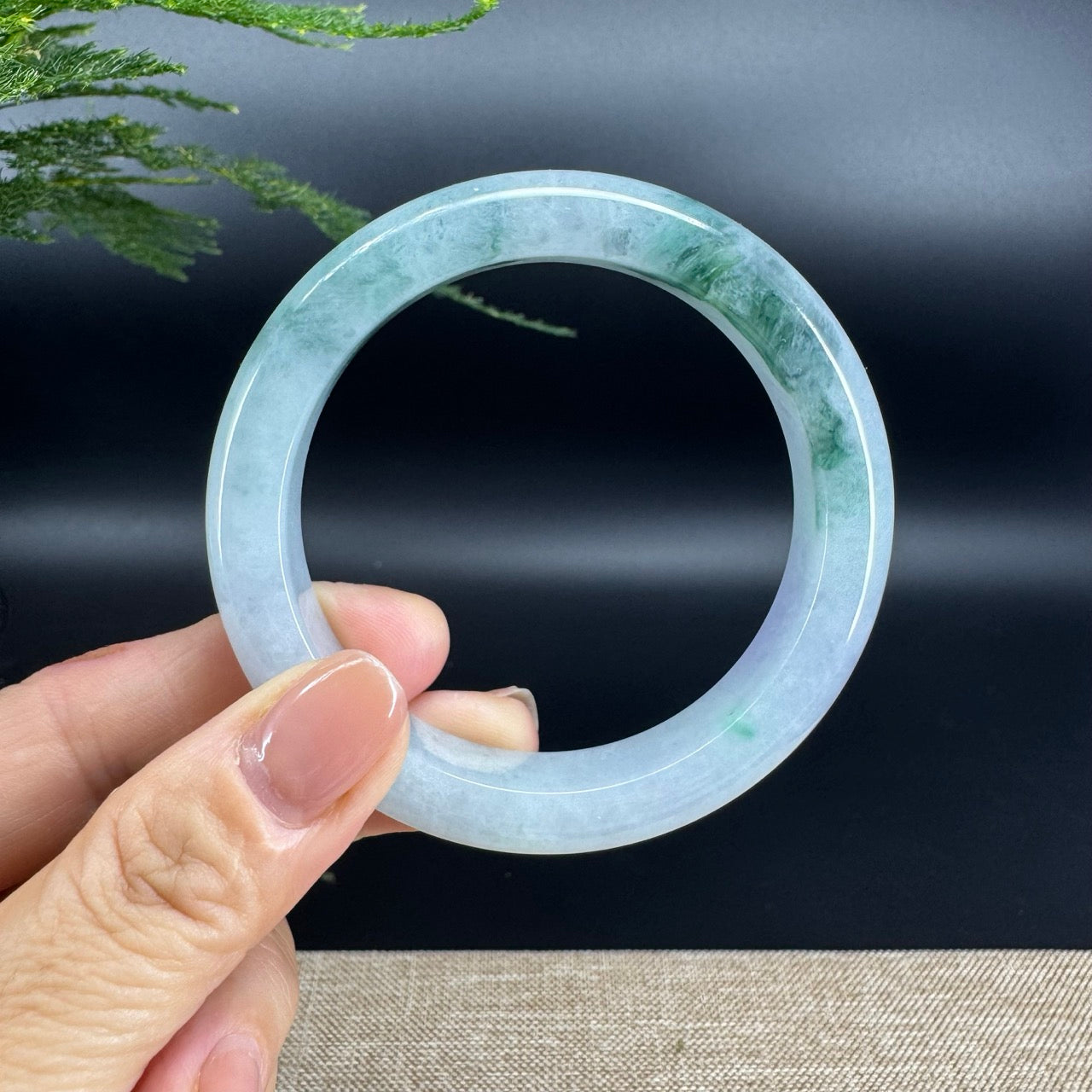 Genuine Burmese Icy Lavender Green Jade Jadeite Bangle Bracelet (57mm)
