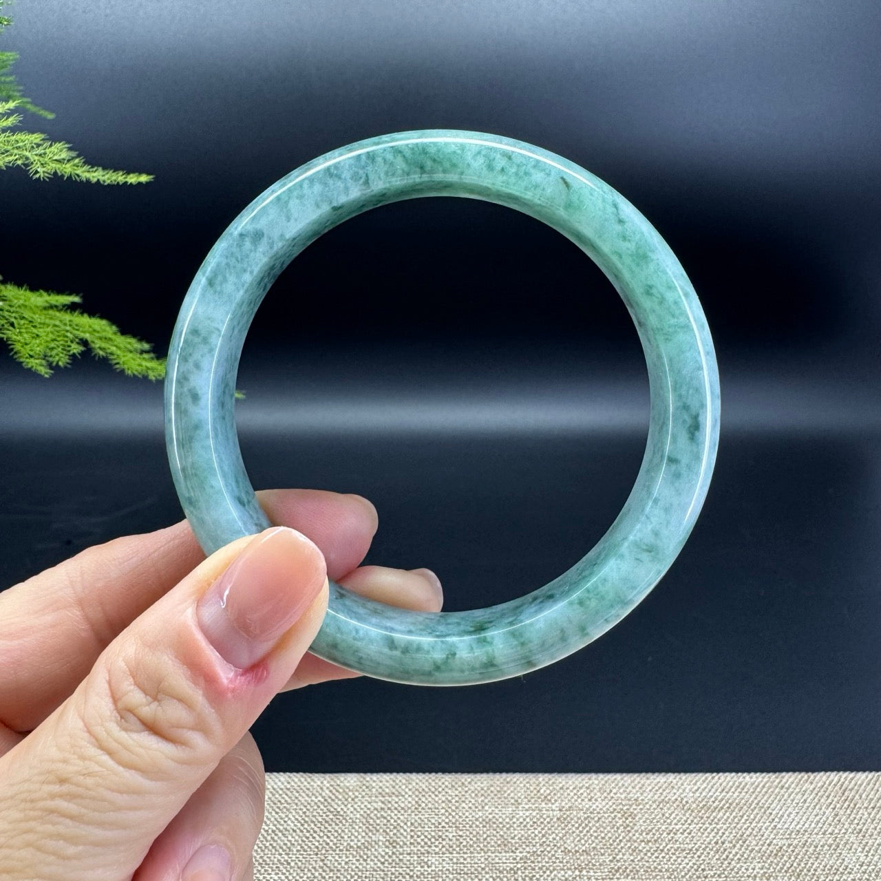 Genuine Burmese Icy Oil Green Jade Jadeite Bangle Bracelet ( 61.5mm )