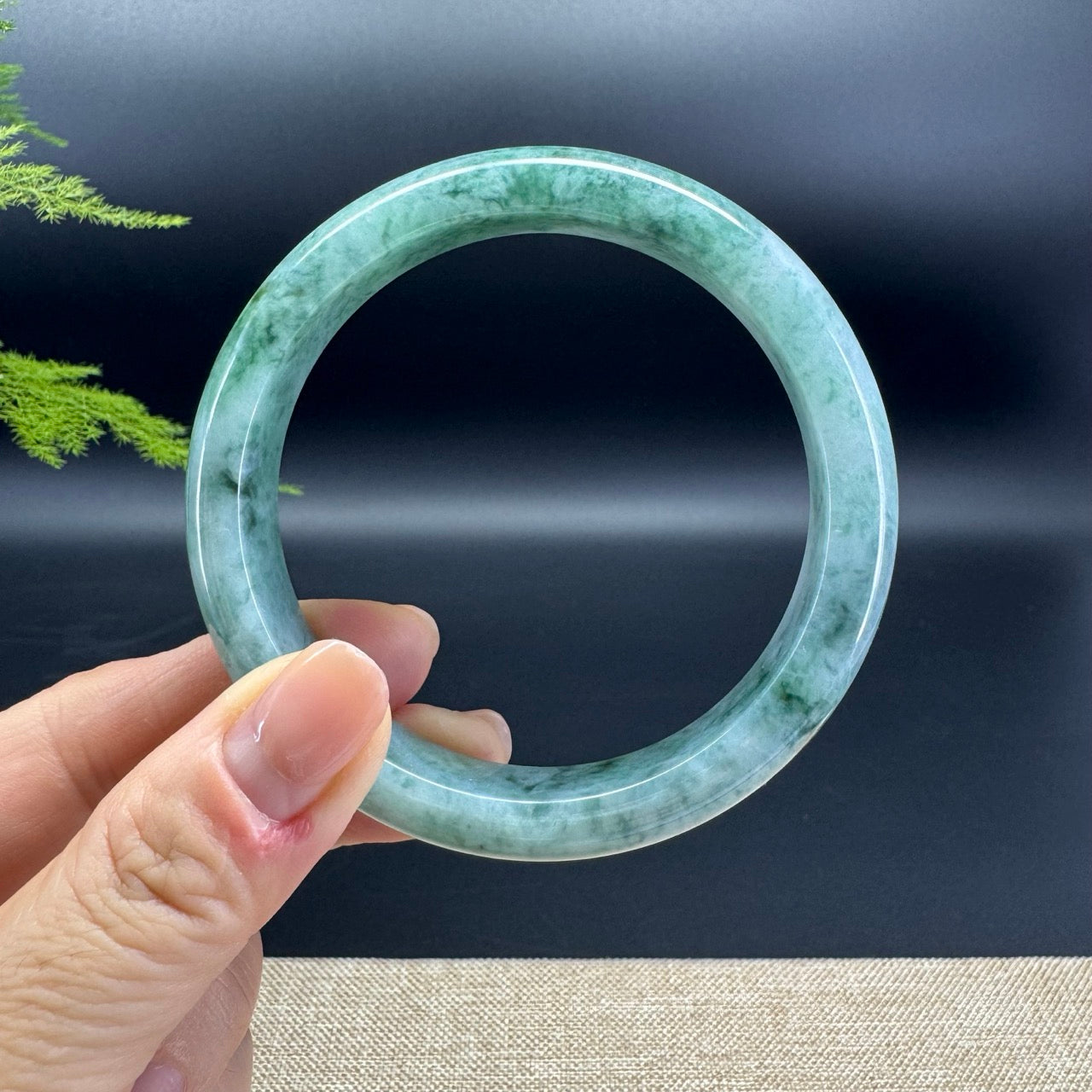 Genuine Burmese Icy Oil Green Jade Jadeite Bangle Bracelet ( 61.5mm )